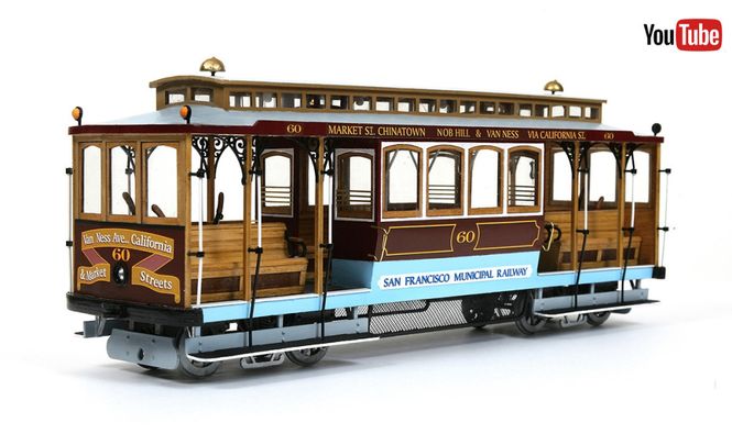 Huvudbild SAN FRANCISCO SPÅRVAGN I SKALA 1/24. TRÄBYGGSATS.