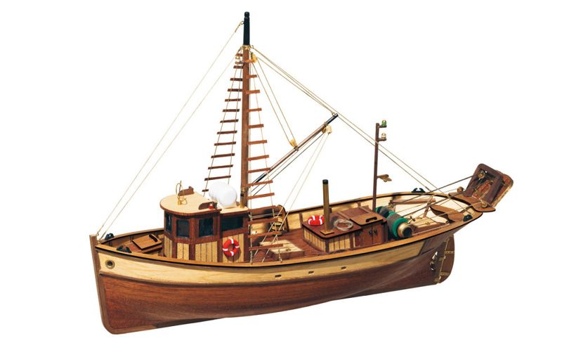 FISKEBÅTEN PALAMOS TRÄBYGGSATS I SKALA 1/45